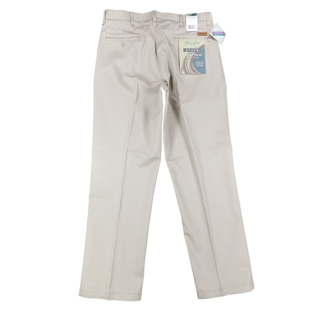 Wrangler Riata Pants Mens 35x30 Vintage 90s Khaki Cotton Relaxed Fit Pleated NEW